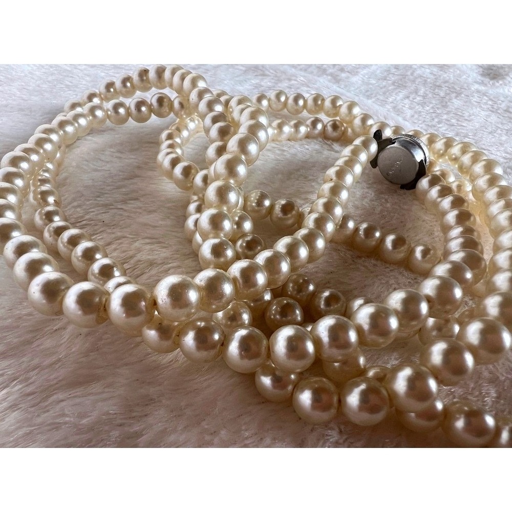Vintage Faux Pearl Necklace Hong Kong 48" Cream Opera Flapper Old Hollywood Glam